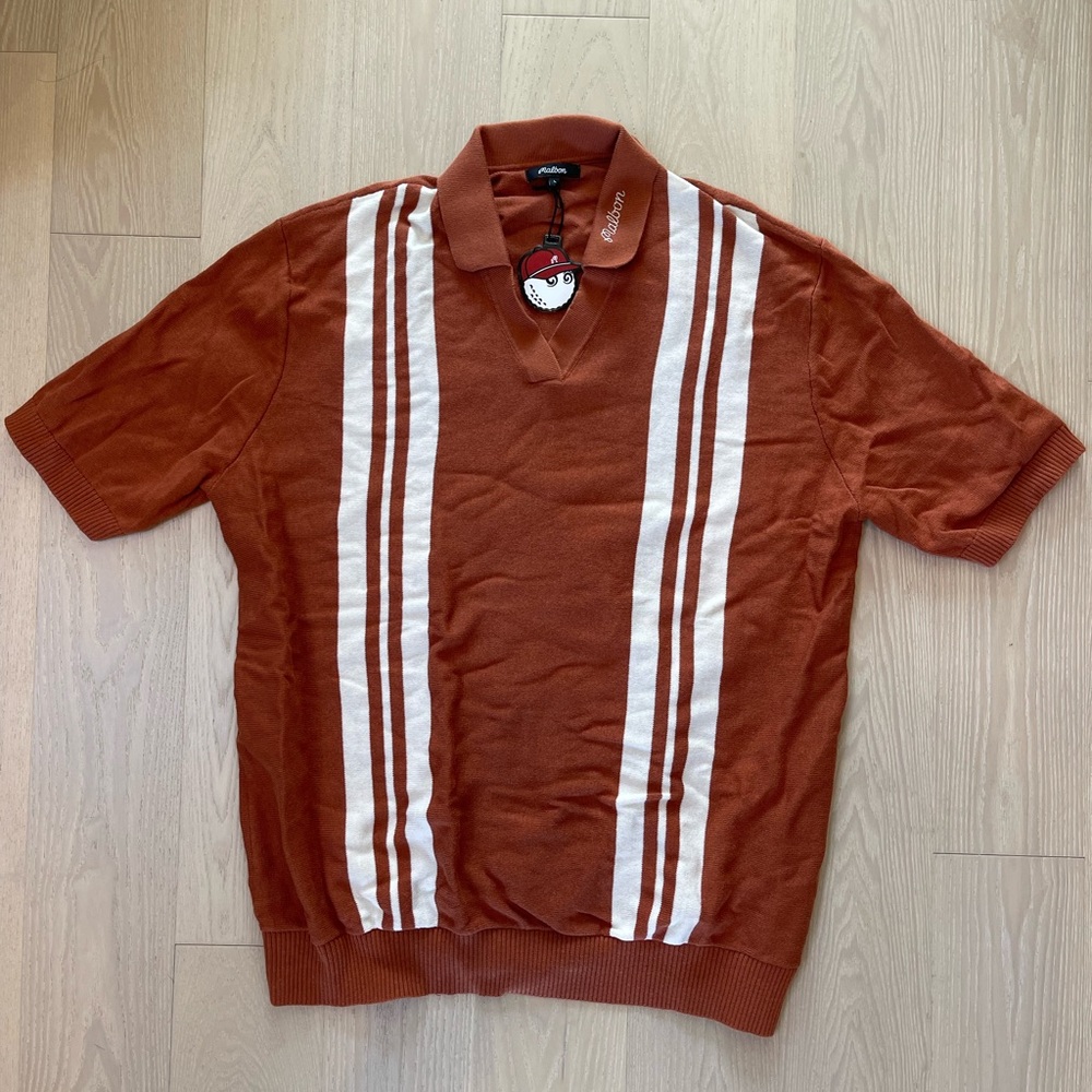 Malbon Golf Short-Sleeve Polo with White Stripes